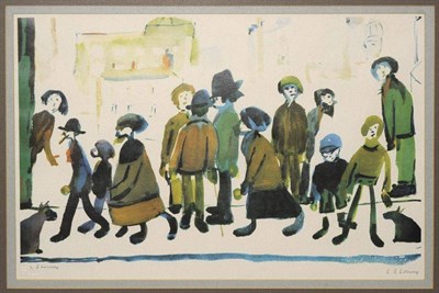 Lot 781 - After Laurence Stephen Lowry RA (1887-1976)  "People standing about " Signed in pencil, from an...