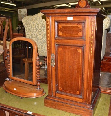 Lot 640 - Edwardian inlaid mahogany bedside cupboard and a Victorian dressing table mirror