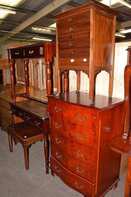 Lot 645 - A walnut sheet music cabinet, reproduction writing table, side table, a coffee table and a...