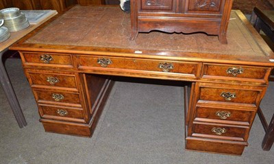 Lot 663 - Burr walnut veneered pedestal desk