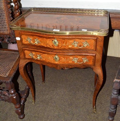 Lot 672 - A Louis XV style rosewood and marquetry two drawer side table