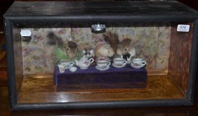 Lot 676 - Taxidermy group, squirrels, mole and ferret