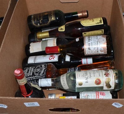 Lot 698 - A mixed parcel including Jack Daniels, Bacardi, Pimms, etc (one box)