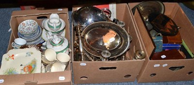 Lot 703 - A quantity of silver plated ware, ceramics, glass and ornamental items in seven boxes