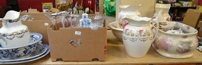 Lot 721 - Quantity of assorted china and pottery items, cut and moulded glassware including a cranberry vase