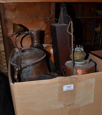 Lot 747 - Two Eastern plated copper covered pots, gingerbread clock, oak smoker's cabinet, ebony...