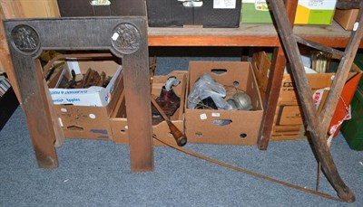 Lot 753 - Mixed lot of collectables including five car lamps and horn, ice skate blades, train set, part of a