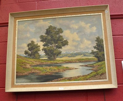 Lot 757 - British School (20th century), landscape, indistinctly signed, oil on canvas, together with a...