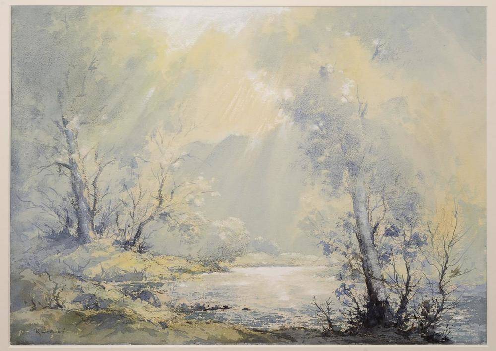 Lot 794 - Robert Leslie Howey (1900-1981) Grange in Borrowdale, sun breaking through clouds  Signed,...