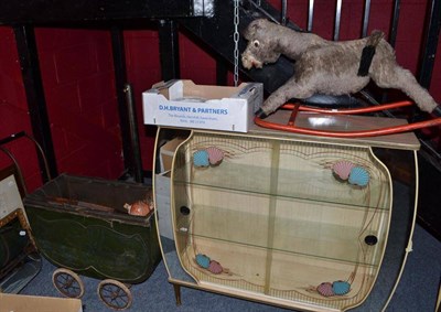 Lot 763 - A 1950s/60s display cabinet, a dolls pram, two dolls, a fox fur stole, Susie Cooper tea...