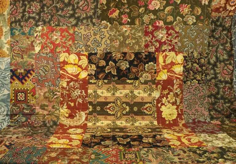 Lot 2014 - Art Nouveau Cotton Patchwork Bed Cover,...