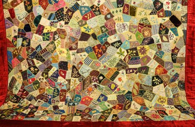 Lot 2016 - Late Victorian Crazy Patchwork Bed Cover,...