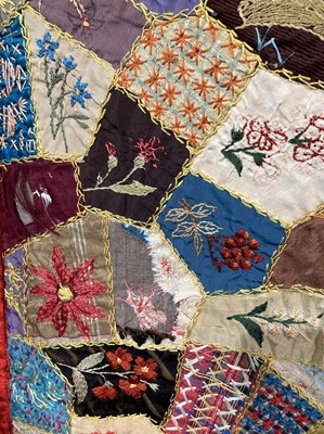 Lot 2016 - Late Victorian Crazy Patchwork Bed Cover,...