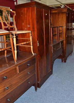 Lot 769 - A mahogany double door wardrobe, four drawer chest, pair of bedroom chairs, small wardrobe,...