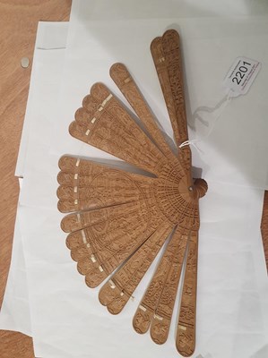 Lot 2201 - Chinese Carved Sandalwood Brise Fan, with 21...