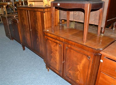 Lot 772 - A mahogany linen chest, mahogany three drawer chest, mahogany sideboard, mahogany double door...