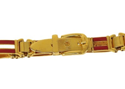 Lot 2226 - Gucci Red and Cream Enamel Striped Belt, on...