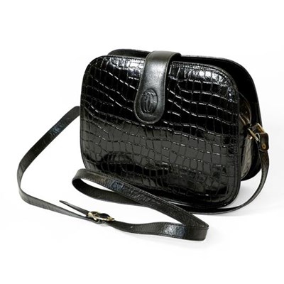 Lot 2233 - Cartier Black Leather and Patent Shoulder Bag,...