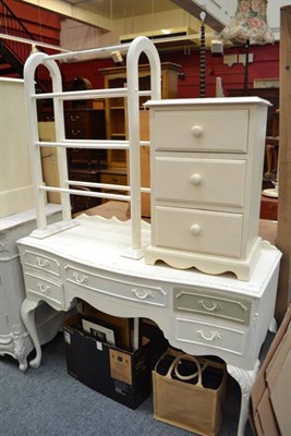 Lot 780 - Four drawer painted chest, painted dressing table, towel rail and three drawer bedside chest,...