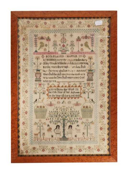 Lot 2058 - Adam and Eve Sampler Worked by Ann Williams,...