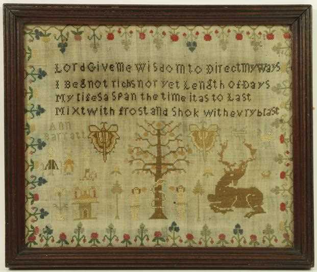 Lot 2059 - A Small Victorian Adam and Eve Sampler Worked...