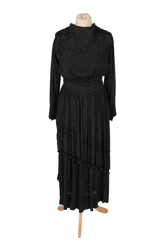 Lot 2066 - Edwardian Black Silk Dress, with long sleeves,...