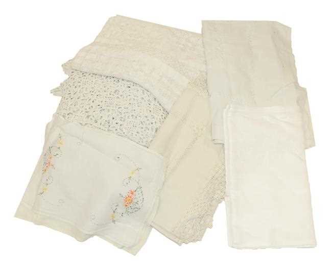 Lot 2008 - Assorted White Linen Damask Cloths, cream silk...