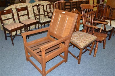 Lot 786 - A set of four oak ladder back chairs, three Edwardian chairs including one carver, a pair of George