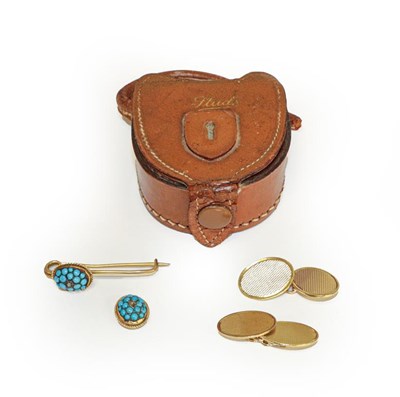 Lot 119 - A pair of 9 carat gold cufflinks, a turquoise...