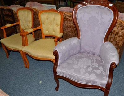 Lot 788 - A reproduction Victorian style armchair and a pair of reproduction open armchairs