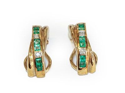 Lot 122 - A pair of emerald and diamond earrings,...