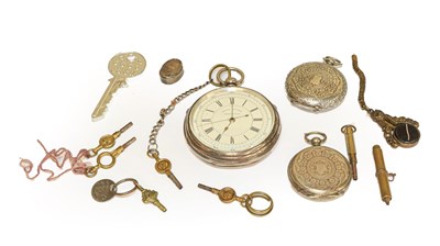Lot 140 - A silver open faced chronograph pocket watch,...