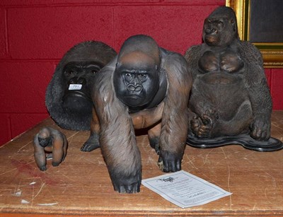 Lot 791 - A large gorilla ornament, a gorilla ornament by North Light, a smaller example and a gorilla...