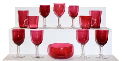 Lot 172 - Two trays of assorted cranberry glass,...