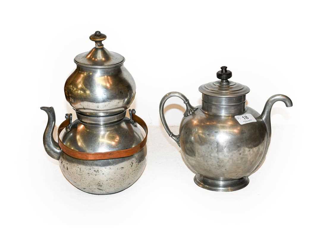 Lot 18 - A Royle's patent pewter self pouring teapot,...