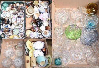 Lot 281 - Five boxes of assorted ceramics and glass,...