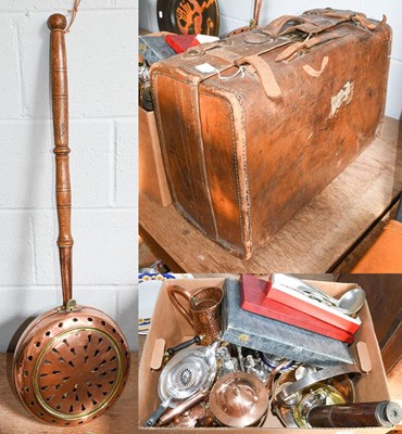 Lot 298 - Copper and brass, silver plate, leather...