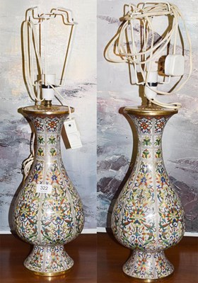 Lot 322 - A pair of Cloisonne enamel table lamps, 40cm...