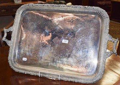 Lot 343 - A silver plate tea tray, oblong and with open...