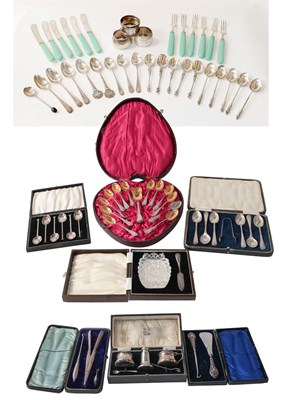 Lot 345 - A tray containing mainly cased silver items...