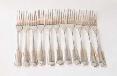 Lot 351 - A set of eleven George III silver table forks...