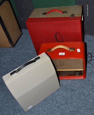 Lot 814 - A red Bakelite radio, a gramophone and a typewriter