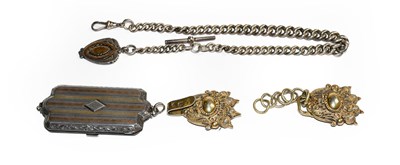 Lot 384 - A silver watch fob chain, with parcel-gilt fob,...