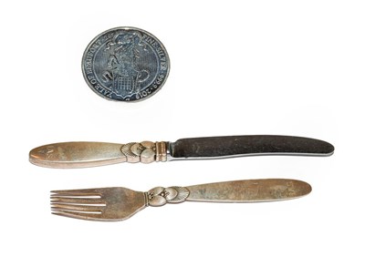 Lot 404 - A Danish silver knife and fork, by Georg...