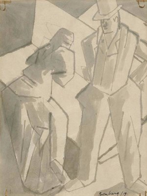 Lot 800 - David Bomberg LG, NS (1890-1957)   "Figure group " Signed and dated (19)19, ink and wash, 26cm...