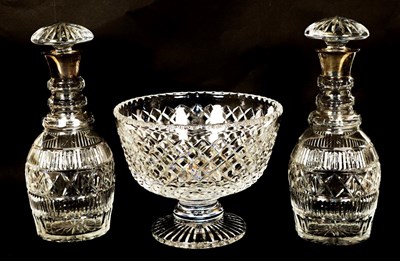 Lot 71 - A pair of cut glass decanters with silver...