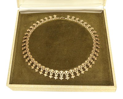 Lot 101 - A 9 carat gold fancy link fringe necklace',...