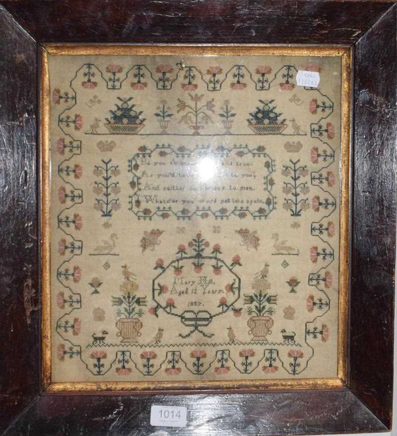 Lot 1014 - A sampler work by Mary Hill Aged 12 Years...