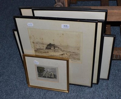 Lot 836 - A collection of black and white etchings depicting scenes of Old Lancaster, Poulton by the...