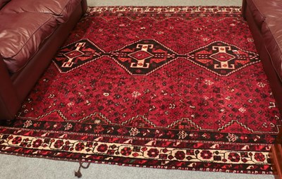 Lot 1161 - Kashgai Carpet, the brick red field with three...
